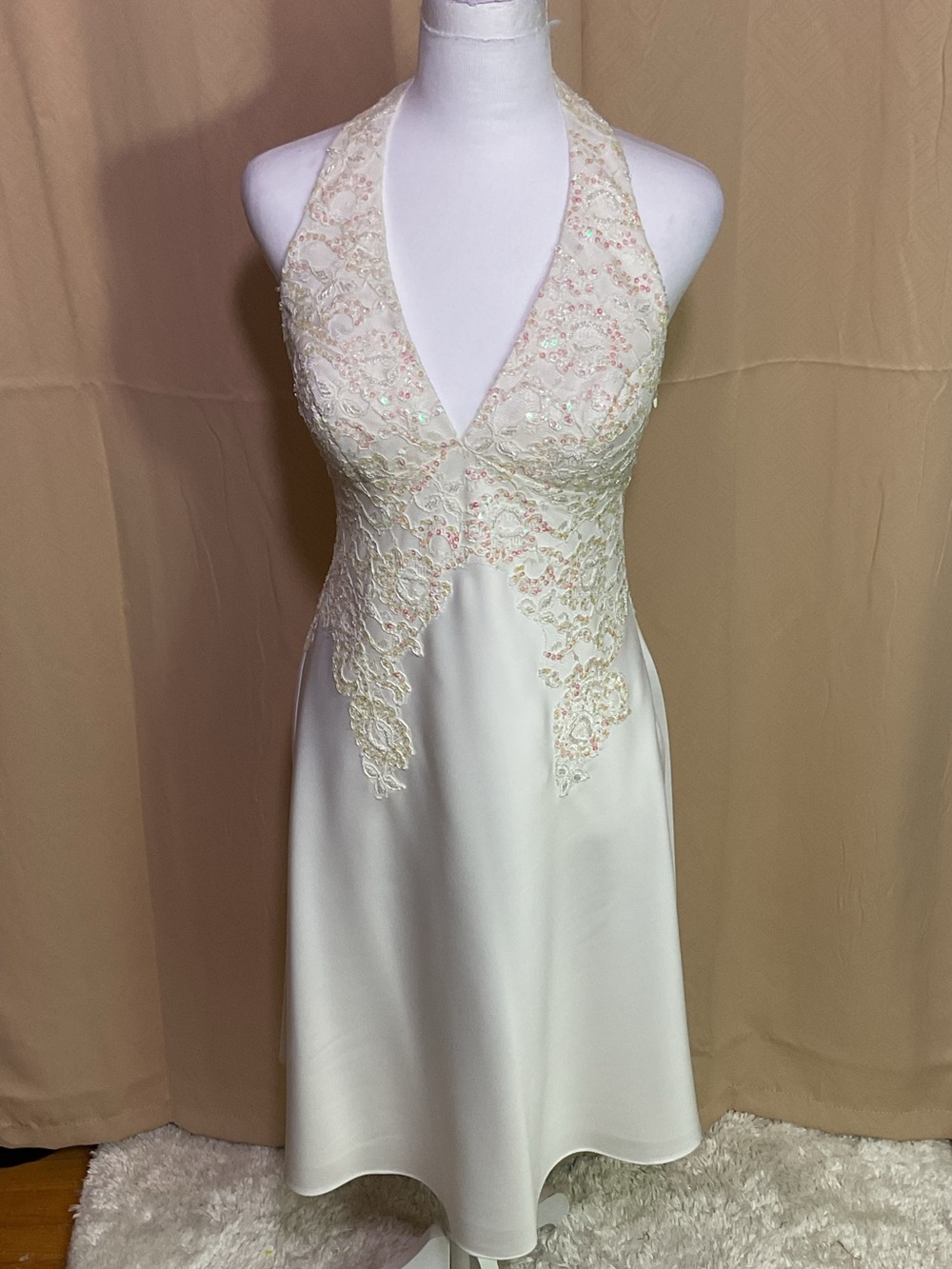 Dave & Johnny For Laura Ryner Vintage Ivory Halter Lace A-Line Dress